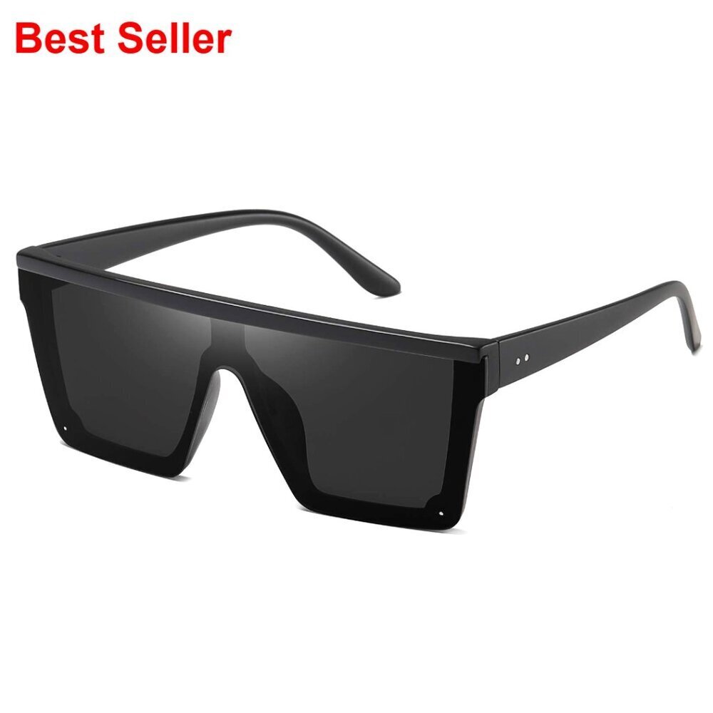 Square Sunglasses Big Frame Flat Top Mirror Lens UV400 Protection
